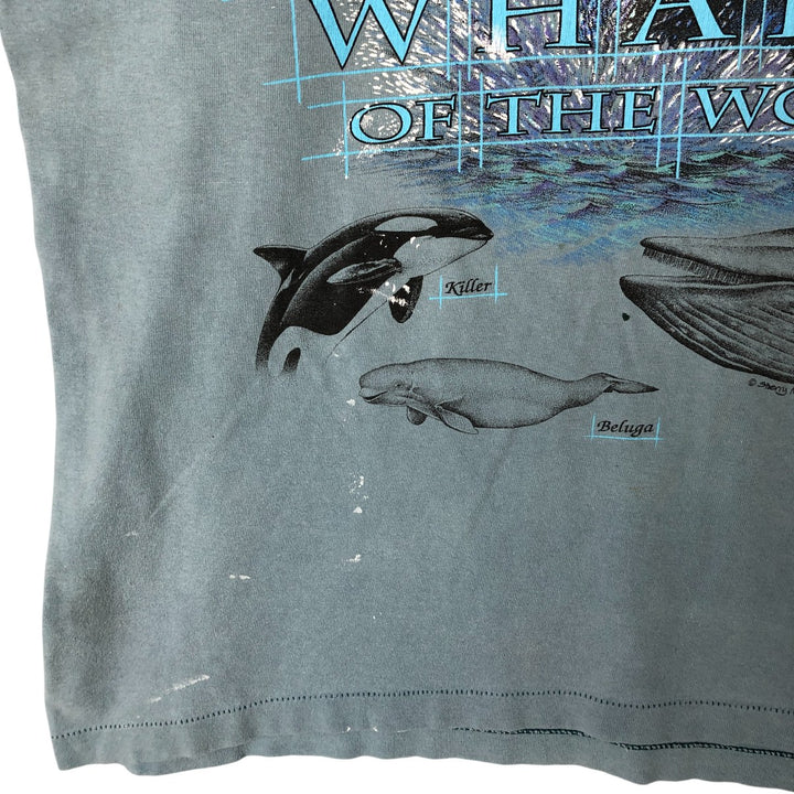 90'S Sherry's Best Animal Pattern Ringer T-shirt Made in USA Men's L size Short sleeve Vintage cotton Blue type light blue Vintage Second Hand