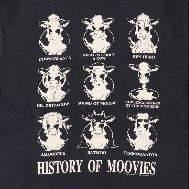 90'S SOFTEE Cow Print Animal T-Shirt Made in USA Men's Size L Vintage cotton black type Vintage Second Hand