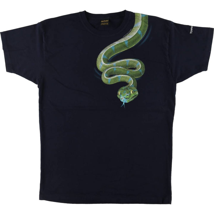 WiLD PLANET Snake Pattern Python Pattern Animal T-shirt Men's XXL cotton navy blue type Vintage Second Hand