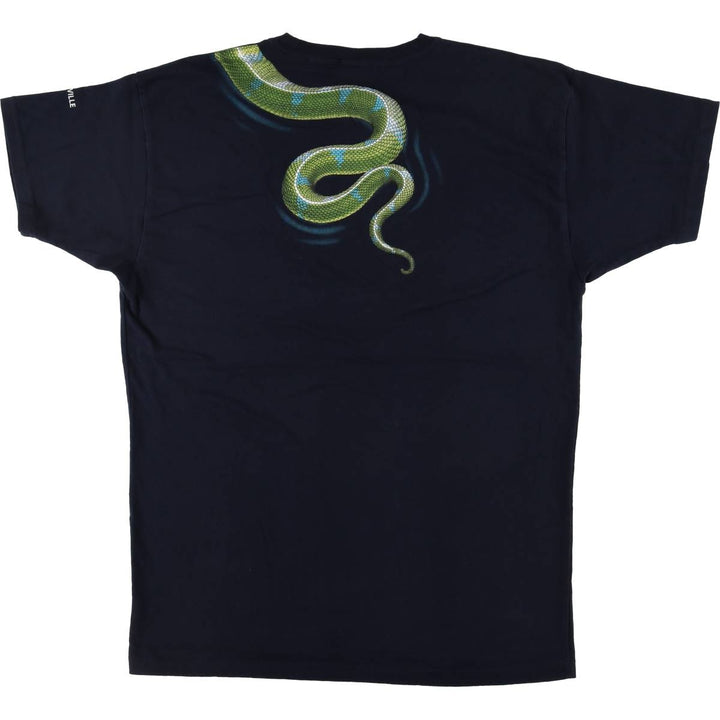 WiLD PLANET Snake Pattern Python Pattern Animal T-shirt Men's XXL cotton navy blue type Vintage Second Hand