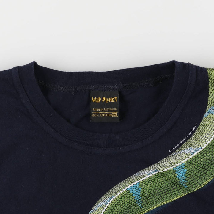 WiLD PLANET Snake Pattern Python Pattern Animal T-shirt Men's XXL cotton navy blue type Vintage Second Hand