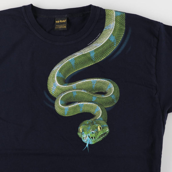 WiLD PLANET Snake Pattern Python Pattern Animal T-shirt Men's XXL cotton navy blue type Vintage Second Hand
