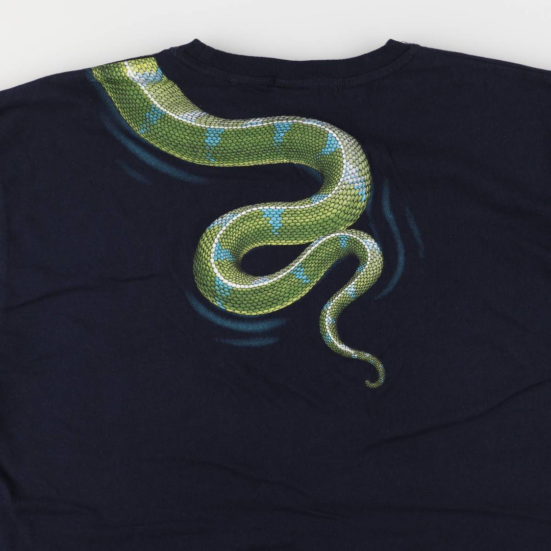 WiLD PLANET Snake Pattern Python Pattern Animal T-shirt Men's XXL cotton navy blue type Vintage Second Hand
