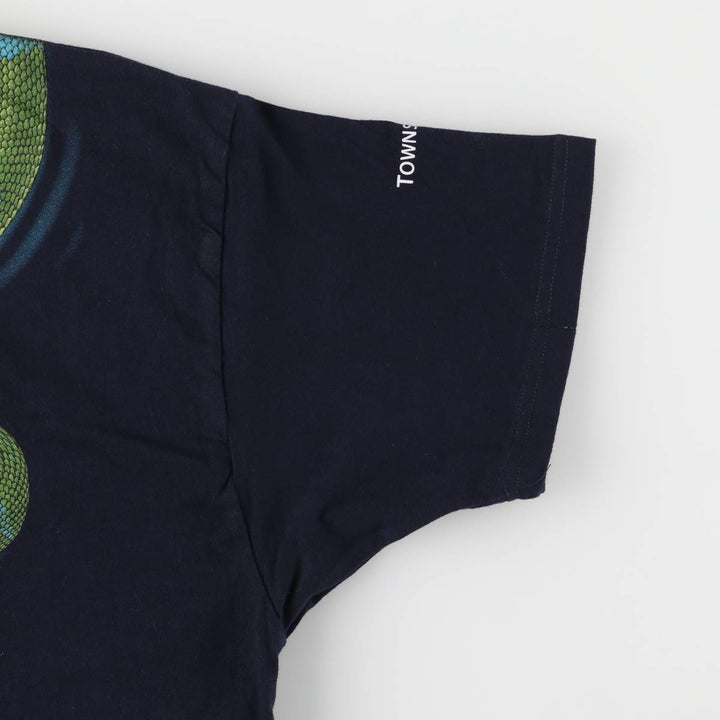 WiLD PLANET Snake Pattern Python Pattern Animal T-shirt Men's XXL cotton navy blue type Vintage Second Hand