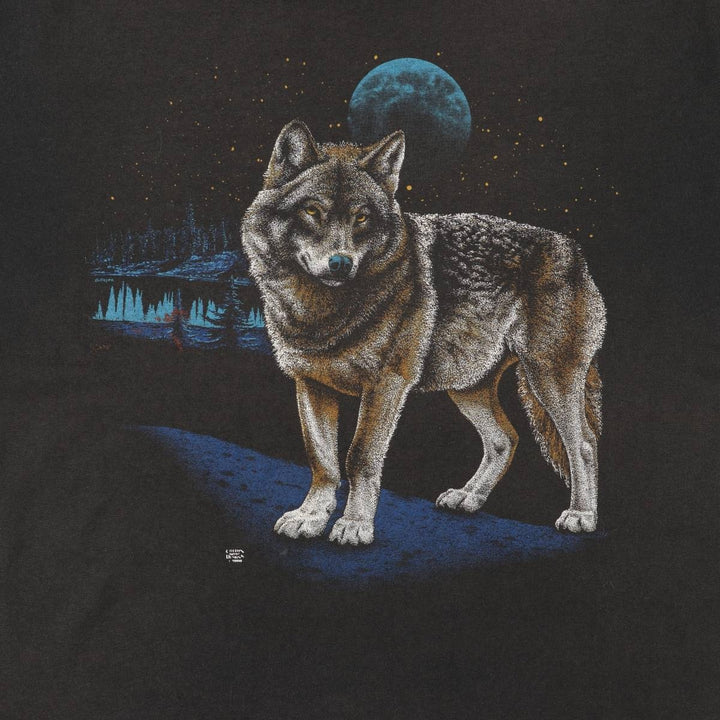 90'S COTTON GROVE Wolf Pattern Animal T-shirt Made in USA Men's XL Vintage cotton black type Vintage Second Hand