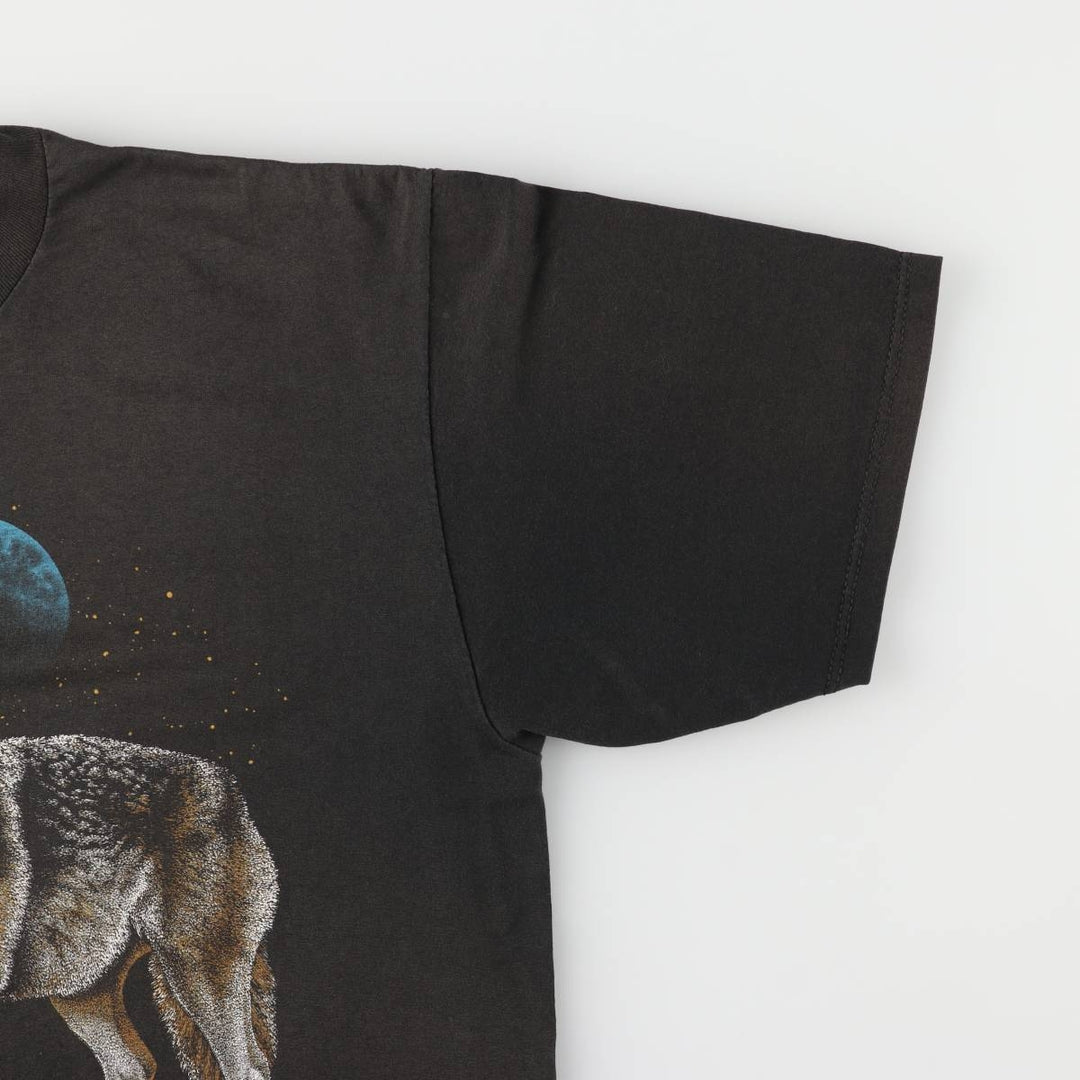 90'S COTTON GROVE Wolf Pattern Animal T-shirt Made in USA Men's XL Vintage cotton black type Vintage Second Hand