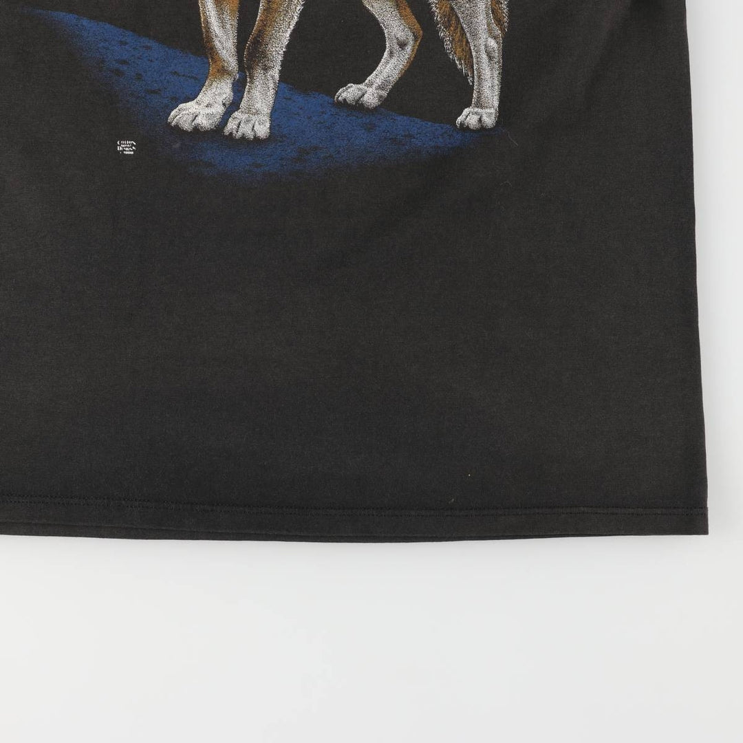 90'S COTTON GROVE Wolf Pattern Animal T-shirt Made in USA Men's XL Vintage cotton black type Vintage Second Hand
