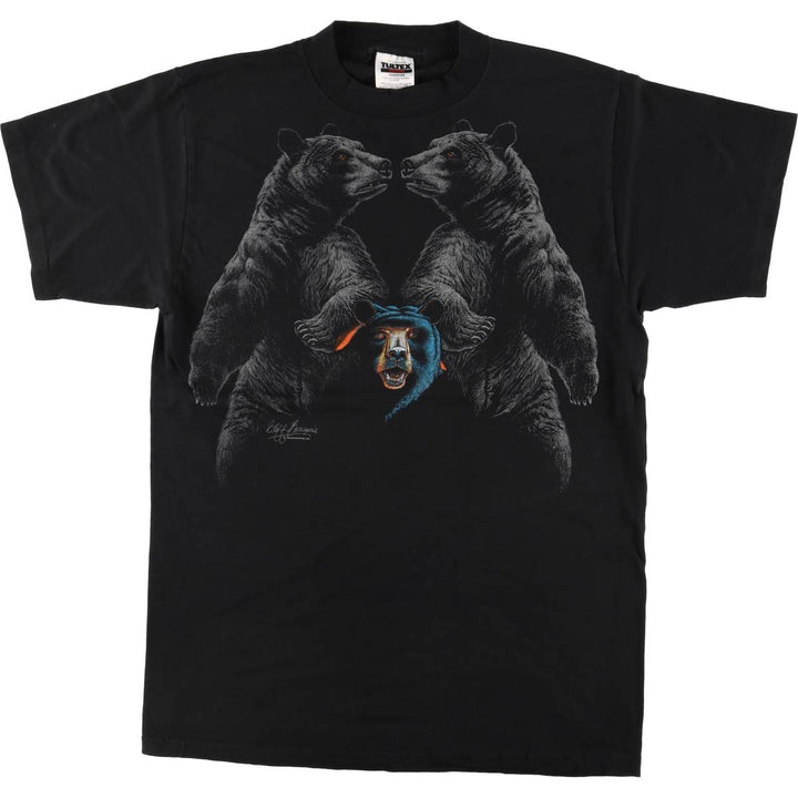 90'S Tartex TULTEX Bear Pattern Animal T-shirt Men's L size Vintage cotton black type Vintage Second Hand