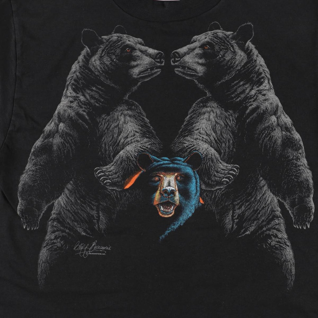 90'S Tartex TULTEX Bear Pattern Animal T-shirt Men's L size Vintage cotton black type Vintage Second Hand