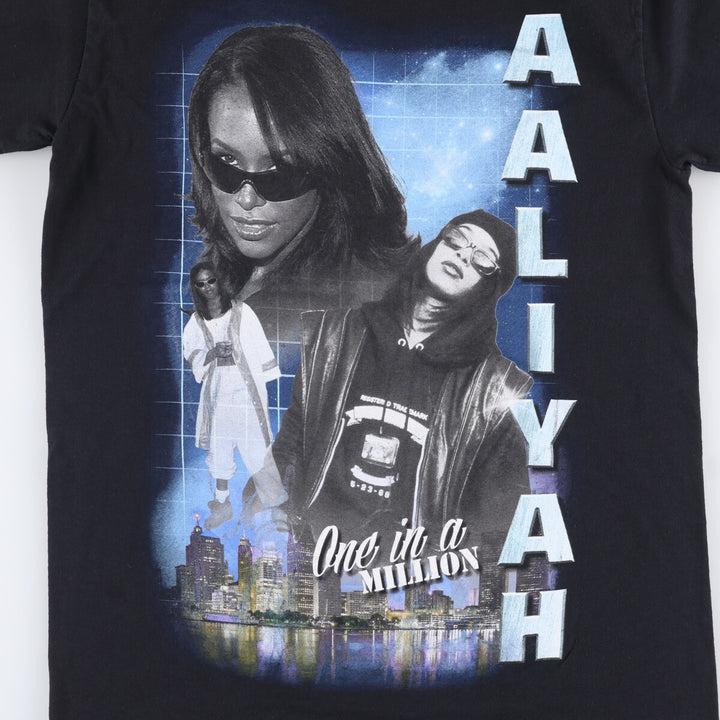 AALIYAH Aaliyah Rap T-shirt Rap T Men's M size cotton black type Vintage Second Hand