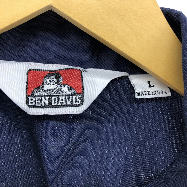 90'S Ben Davis Half-Zip Short-Sleeve Work Shirt Box Shirt Made in USA Men's L Size Vintage cotton navy blue type Vintage Second Hand