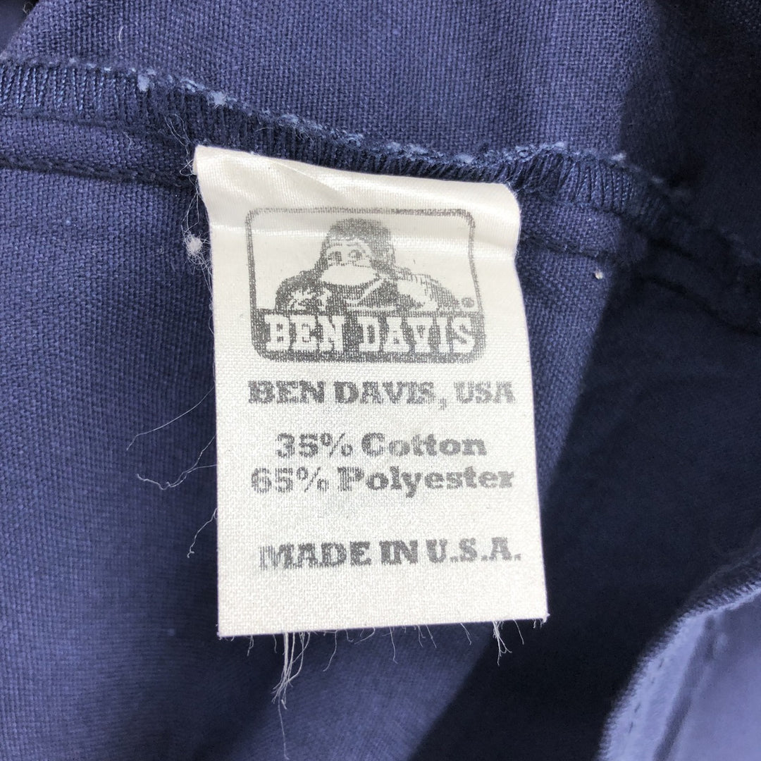 90'S Ben Davis Half-Zip Short-Sleeve Work Shirt Box Shirt Made in USA Men's L Size Vintage cotton navy blue type Vintage Second Hand
