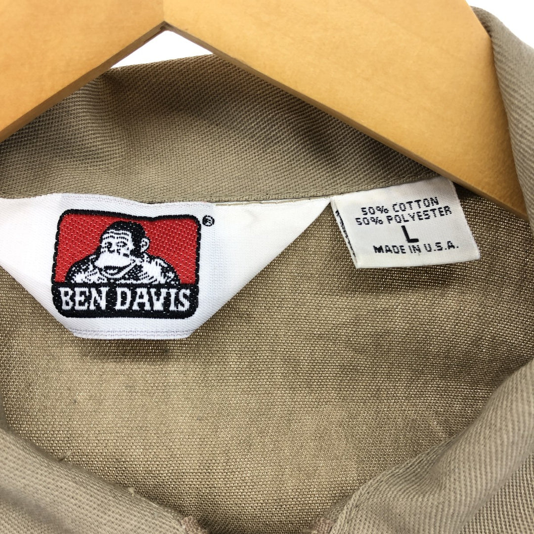 90'S Ben Davis Half-Zip Short-Sleeve Work Shirt Box Shirt Made in USA Men's L Size Vintage cotton Beige type Vintage Second Hand