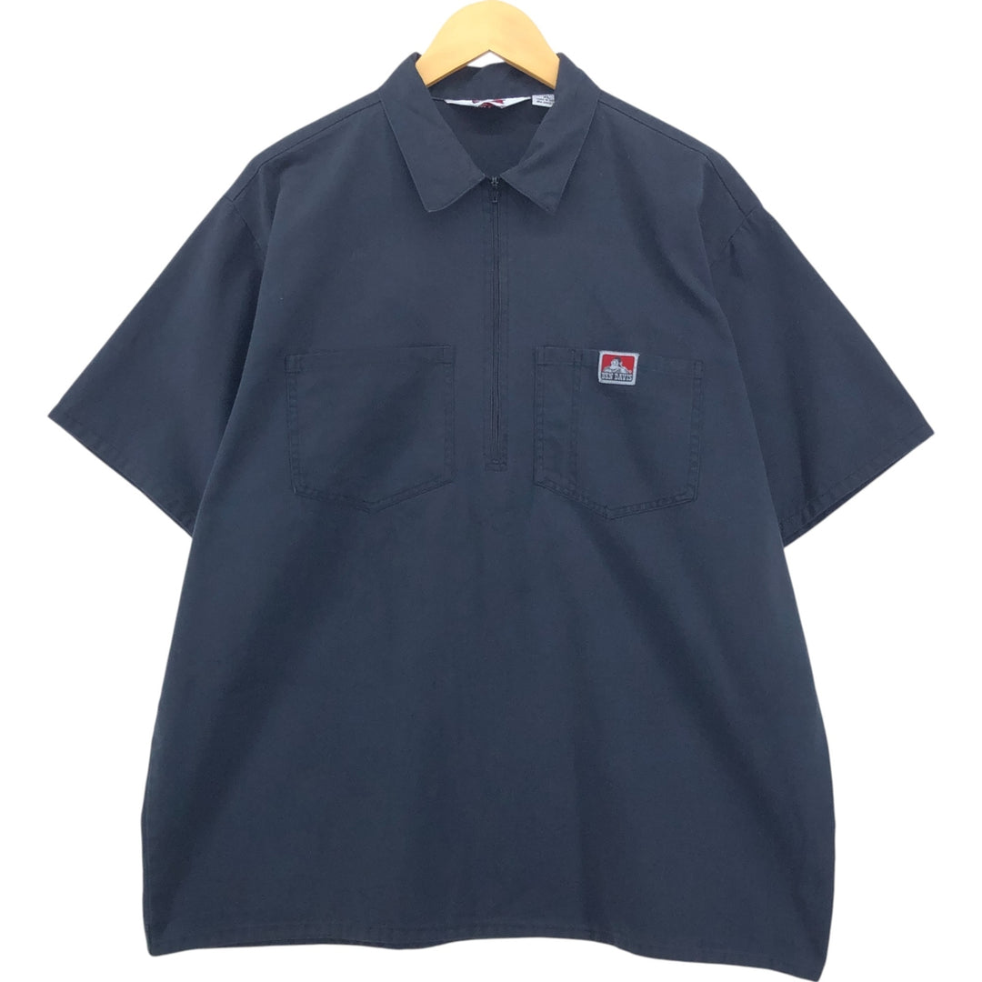 90'S Ben Davis Half-Zip Short-Sleeve Work Shirt Box Shirt Men's XL Vintage cotton black type Vintage Second Hand
