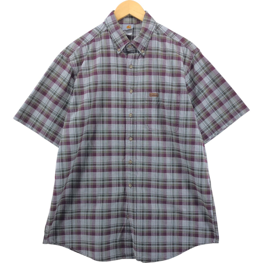 Carhartt Check Pattern Button-down Short Sleeve Work Shirt, Men's XL unclear burgundy type Vintage Second Hand