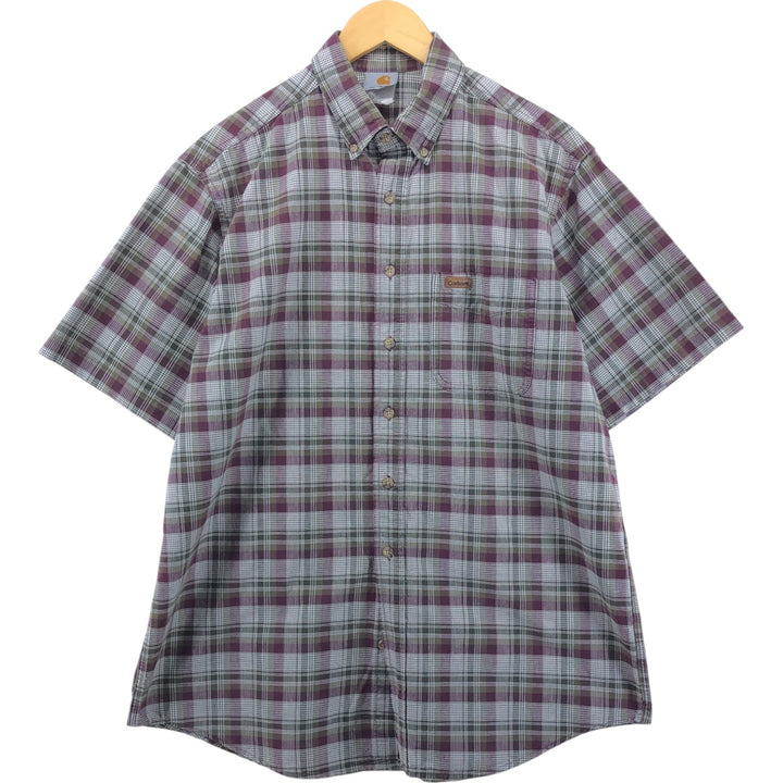 Carhartt Check Pattern Button-down Short Sleeve Work Shirt, Men's XL unclear burgundy type Vintage Second Hand