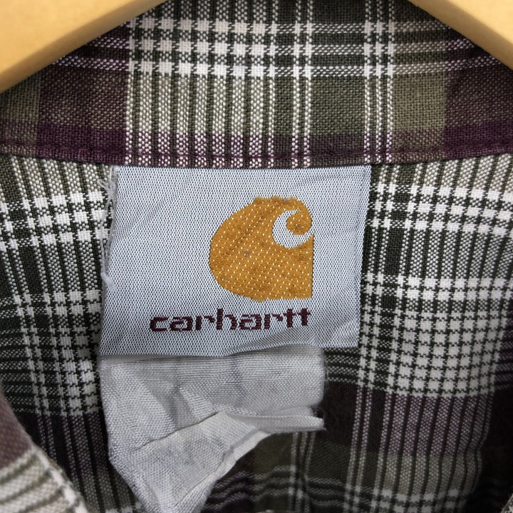 Carhartt Check Pattern Button-down Short Sleeve Work Shirt, Men's XL unclear burgundy type Vintage Second Hand
