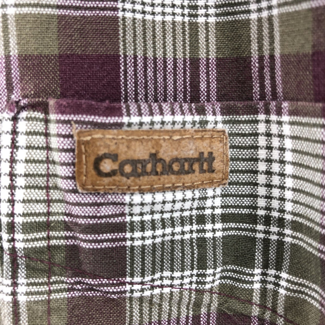 Carhartt Check Pattern Button-down Short Sleeve Work Shirt, Men's XL unclear burgundy type Vintage Second Hand