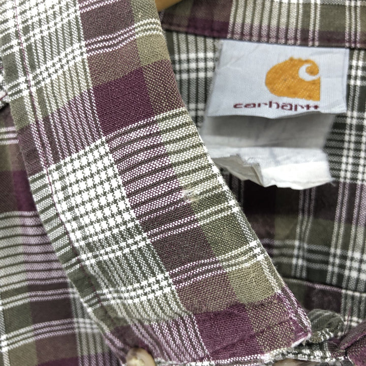 Carhartt Check Pattern Button-down Short Sleeve Work Shirt, Men's XL unclear burgundy type Vintage Second Hand