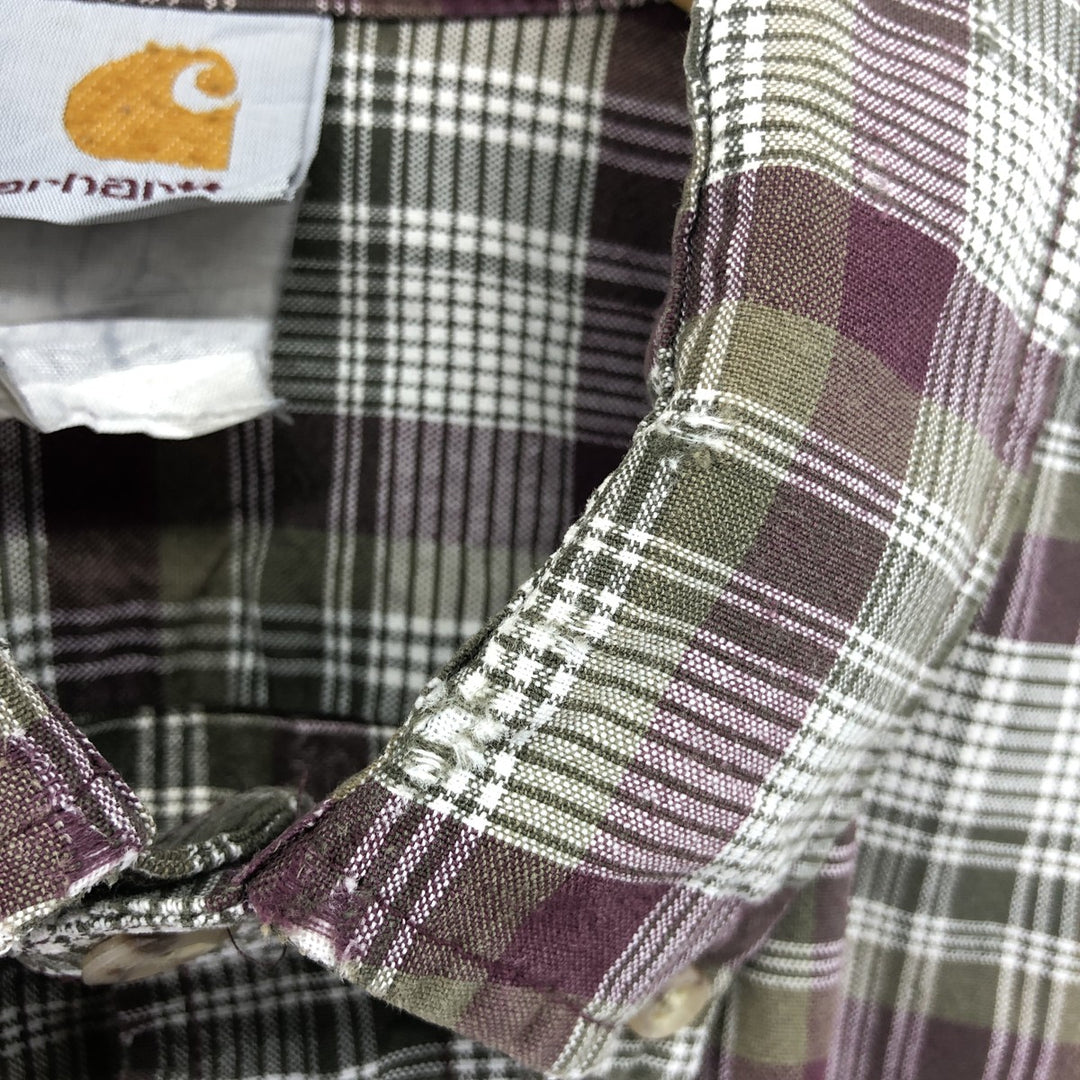 Carhartt Check Pattern Button-down Short Sleeve Work Shirt, Men's XL unclear burgundy type Vintage Second Hand