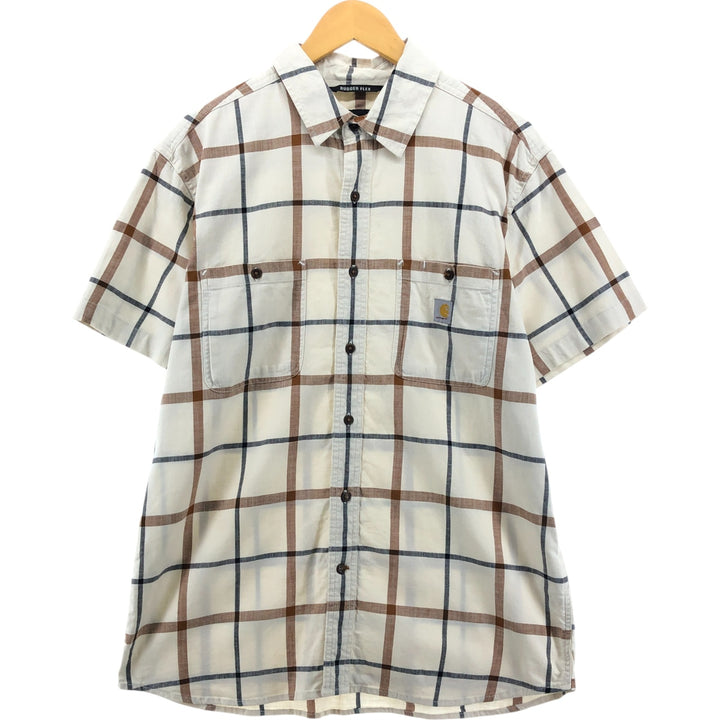 Carhartt Relaxed Fit Rugged Flex Check Pattern Short Sleeve Work Shirt, Men's Size L cotton unbleached Vintage Second Hand