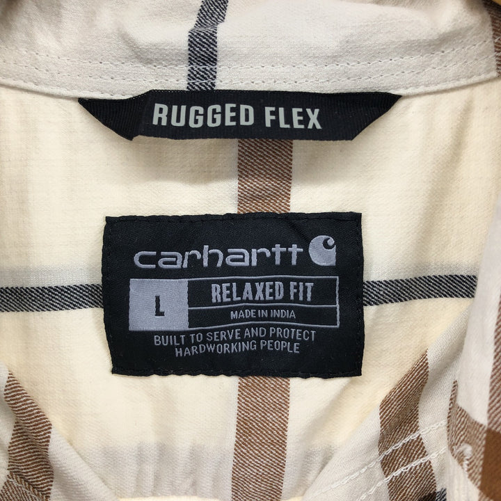 Carhartt Relaxed Fit Rugged Flex Check Pattern Short Sleeve Work Shirt, Men's Size L cotton unbleached Vintage Second Hand