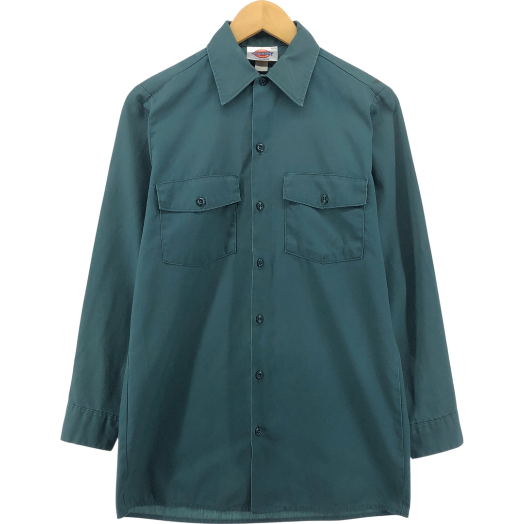 80s-90'S Dickies Long Sleeve Work Shirt Box Shirt Made in USA Men's S Size polyester green type Vintage Second Hand