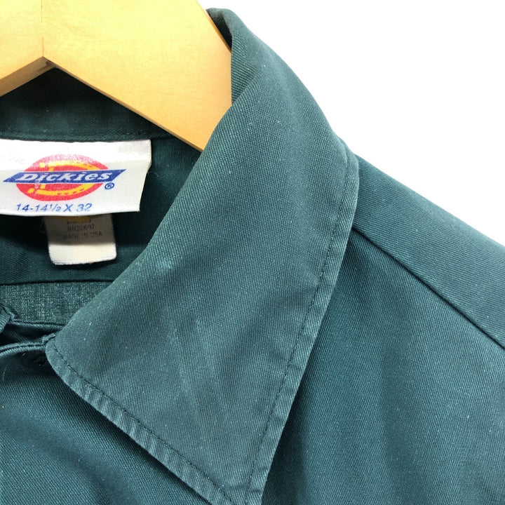 80s-90'S Dickies Long Sleeve Work Shirt Box Shirt Made in USA Men's S Size polyester green type Vintage Second Hand
