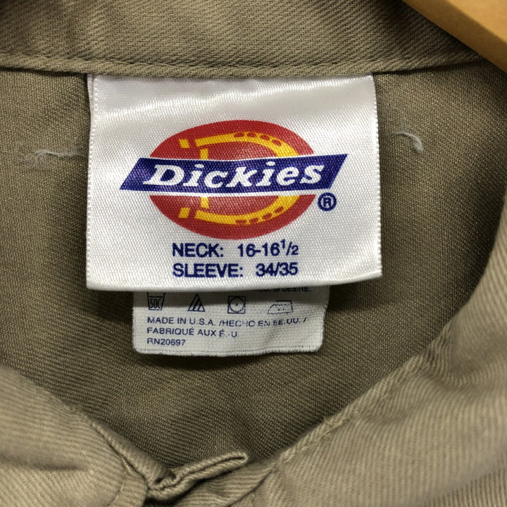 90'S Dickies Long Sleeve Work Shirt Box Shirt Made in USA Men's L size polyester Beige type Vintage Second Hand