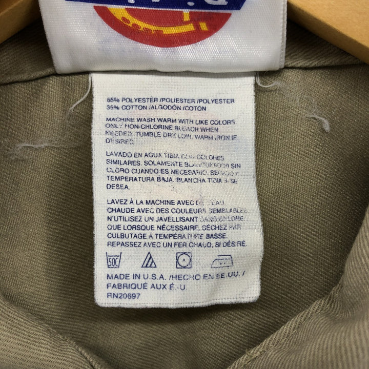 90'S Dickies Long Sleeve Work Shirt Box Shirt Made in USA Men's L size polyester Beige type Vintage Second Hand