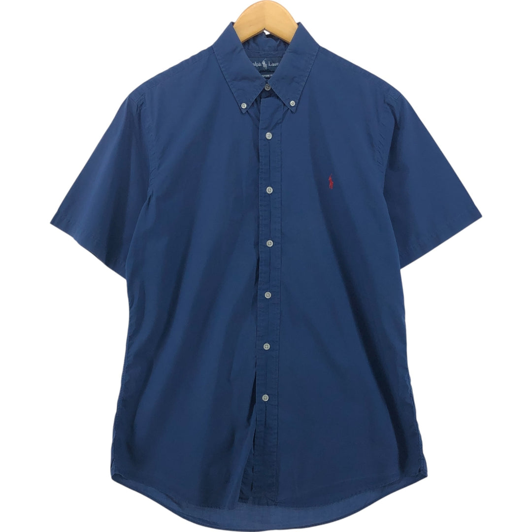 Ralph Lauren CUSTOM FIT short sleeve button down shirt, men's size M cotton navy blue type Vintage Second Hand