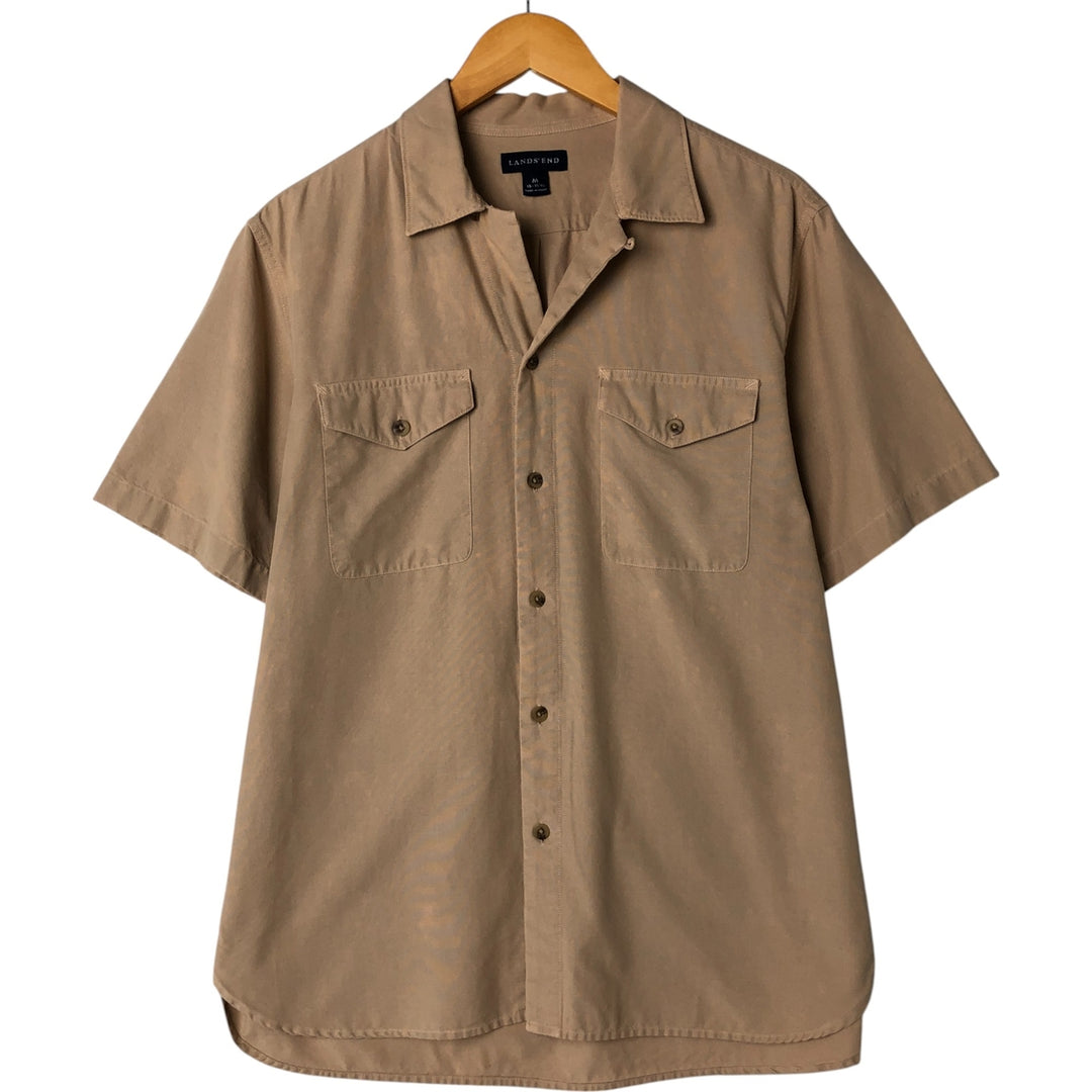 00'S LANDS' END Short Sleeve Open Collar Cotton Shirt Men's M cotton Beige type Vintage Second Hand