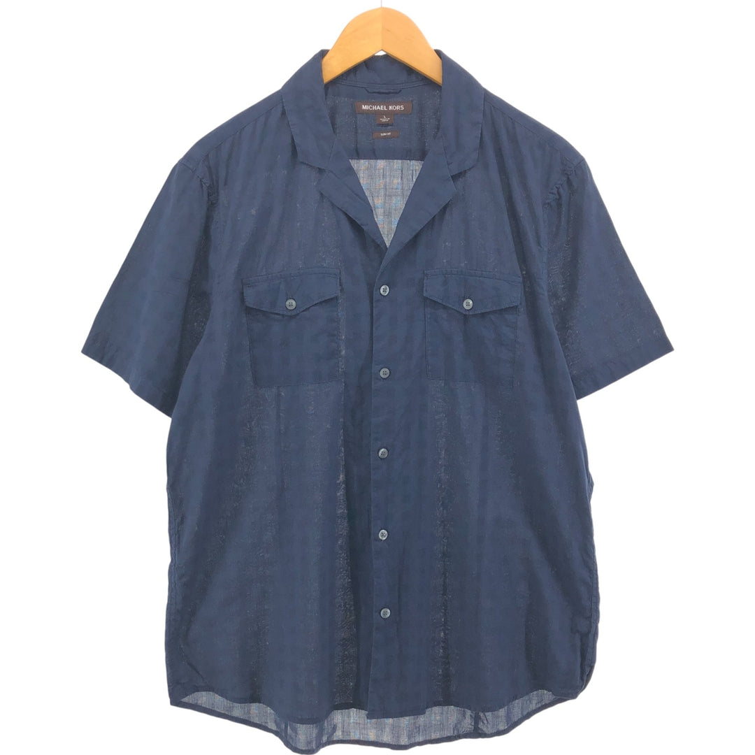 Michael Kors MICHAEL KORS SLIM FIT short sleeve open collar cotton shirt, men's size L cotton navy blue type Vintage Second Hand