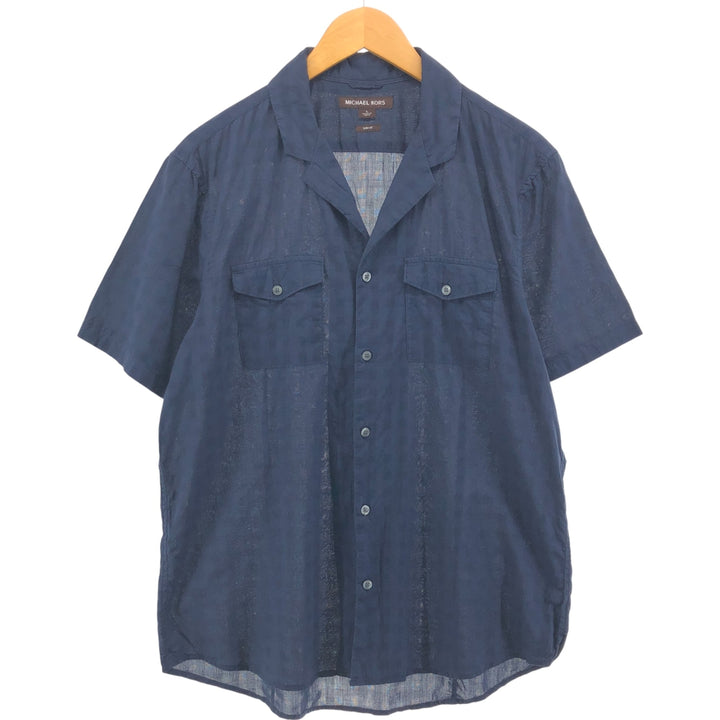 Michael Kors MICHAEL KORS SLIM FIT short sleeve open collar cotton shirt, men's size L cotton navy blue type Vintage Second Hand