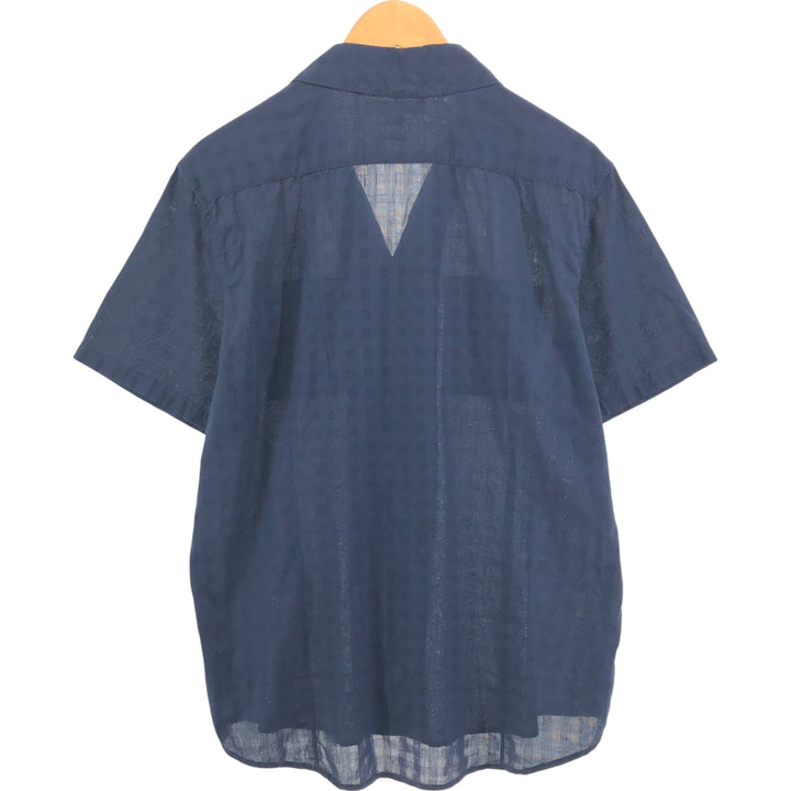 Michael Kors MICHAEL KORS SLIM FIT short sleeve open collar cotton shirt, men's size L cotton navy blue type Vintage Second Hand