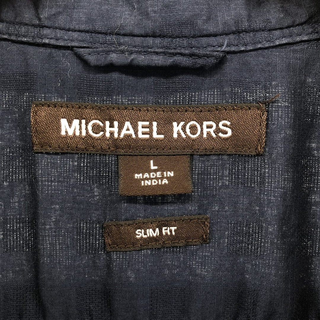 Michael Kors MICHAEL KORS SLIM FIT short sleeve open collar cotton shirt, men's size L cotton navy blue type Vintage Second Hand
