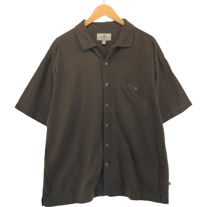 Island Shores Short Sleeve Open Collar Silk Shirt Box Shirt Men's XL Size silk brown type Vintage Second Hand