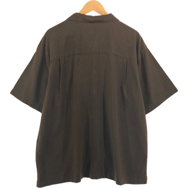 Island Shores Short Sleeve Open Collar Silk Shirt Box Shirt Men's XL Size silk brown type Vintage Second Hand