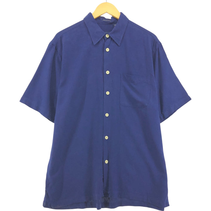 IZOD Short Sleeve Silk Shirt, Men's Size L, Box Shirt silk navy blue type Vintage Second Hand