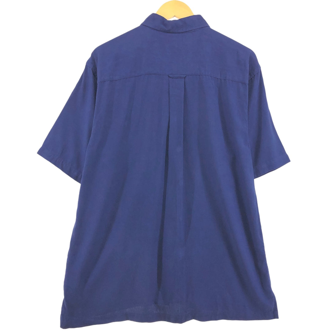 IZOD Short Sleeve Silk Shirt, Men's Size L, Box Shirt silk navy blue type Vintage Second Hand