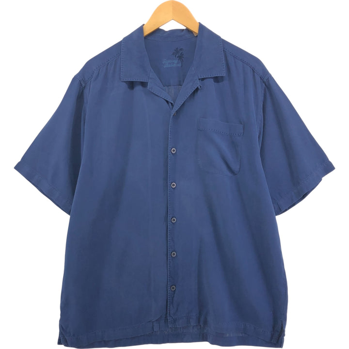 Tommy Bahama short sleeve open collar silk shirt, box shirt, men's size L silk Navy blue Vintage Second Hand