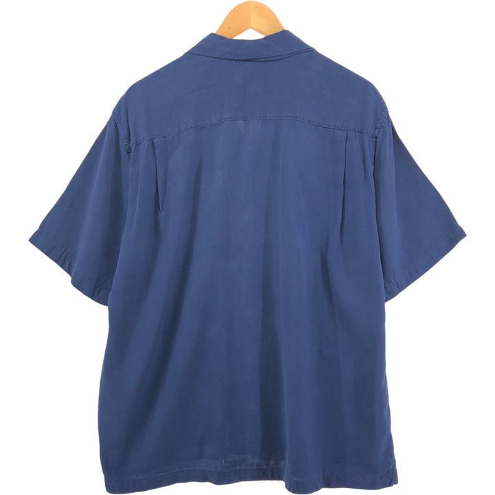 Tommy Bahama short sleeve open collar silk shirt, box shirt, men's size L silk Navy blue Vintage Second Hand