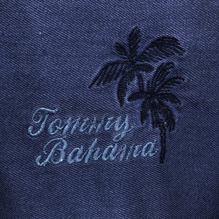Tommy Bahama short sleeve open collar silk shirt, box shirt, men's size L silk Navy blue Vintage Second Hand