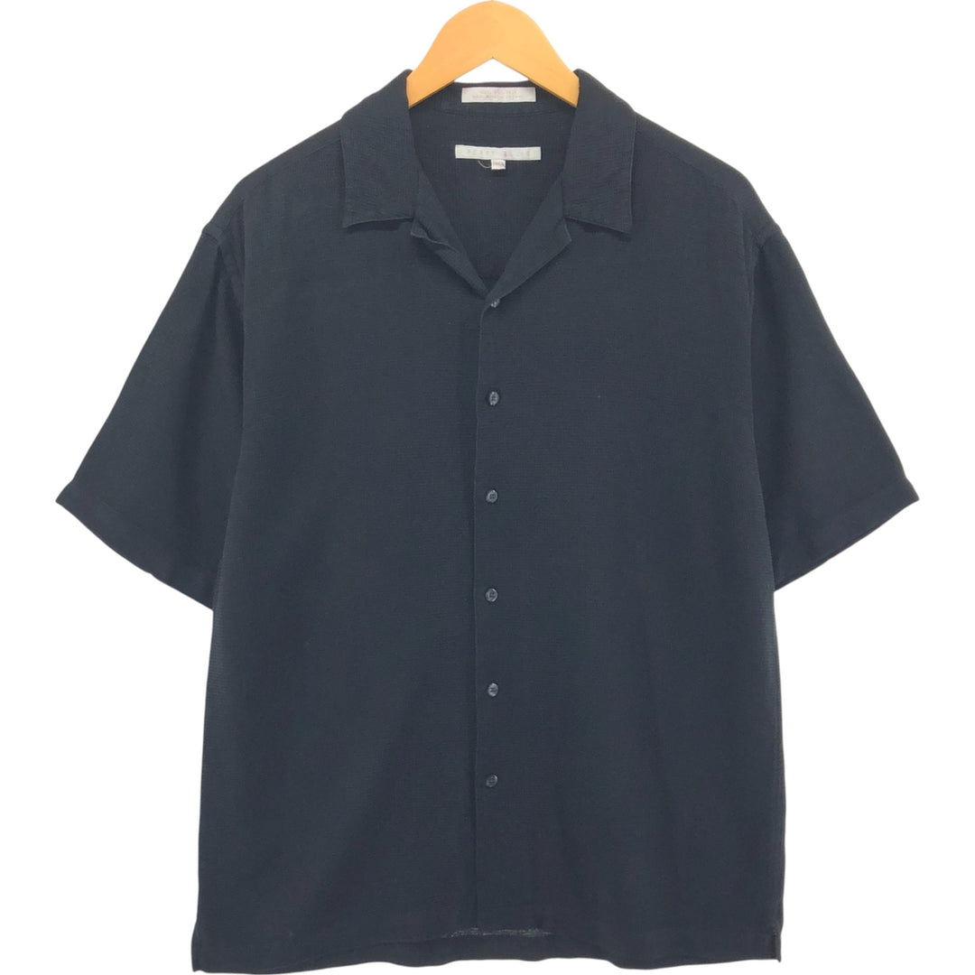 Perry Ellis PERRY ELLIS Short Sleeve Open Collar Silk Shirt Box Shirt Men's L Size silk black type Vintage Second Hand