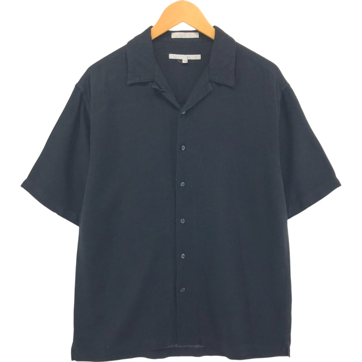 Perry Ellis PERRY ELLIS Short Sleeve Open Collar Silk Shirt Box Shirt Men's L Size silk black type Vintage Second Hand