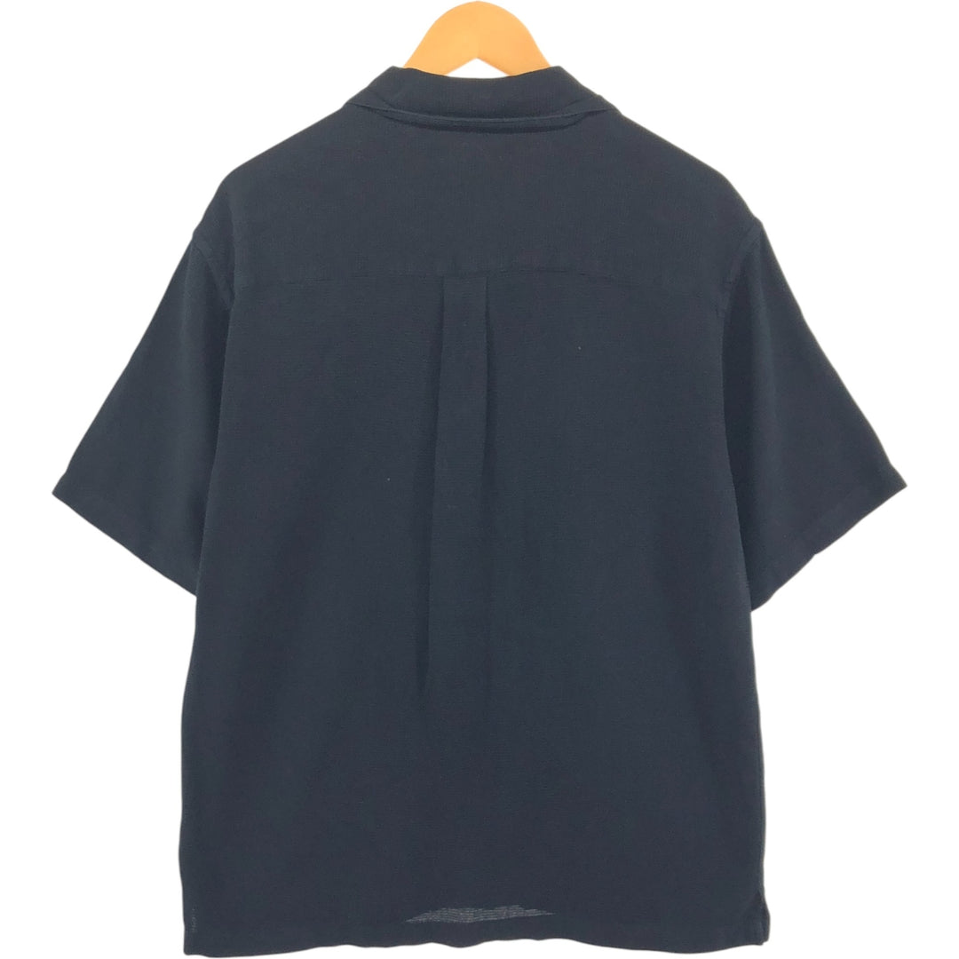 Perry Ellis PERRY ELLIS Short Sleeve Open Collar Silk Shirt Box Shirt Men's L Size silk black type Vintage Second Hand
