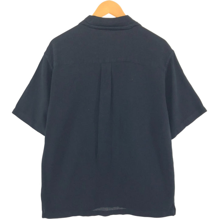 Perry Ellis PERRY ELLIS Short Sleeve Open Collar Silk Shirt Box Shirt Men's L Size silk black type Vintage Second Hand