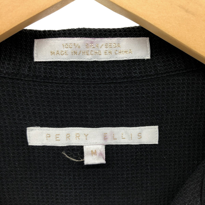Perry Ellis PERRY ELLIS Short Sleeve Open Collar Silk Shirt Box Shirt Men's L Size silk black type Vintage Second Hand