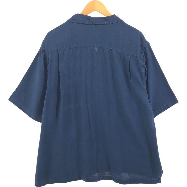 Nat Nast American fit short sleeve open collar silk shirt box shirt men's XL equivalent silk Navy blue Vintage Second Hand