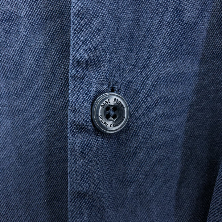 Nat Nast American fit short sleeve open collar silk shirt box shirt men's XL equivalent silk Navy blue Vintage Second Hand